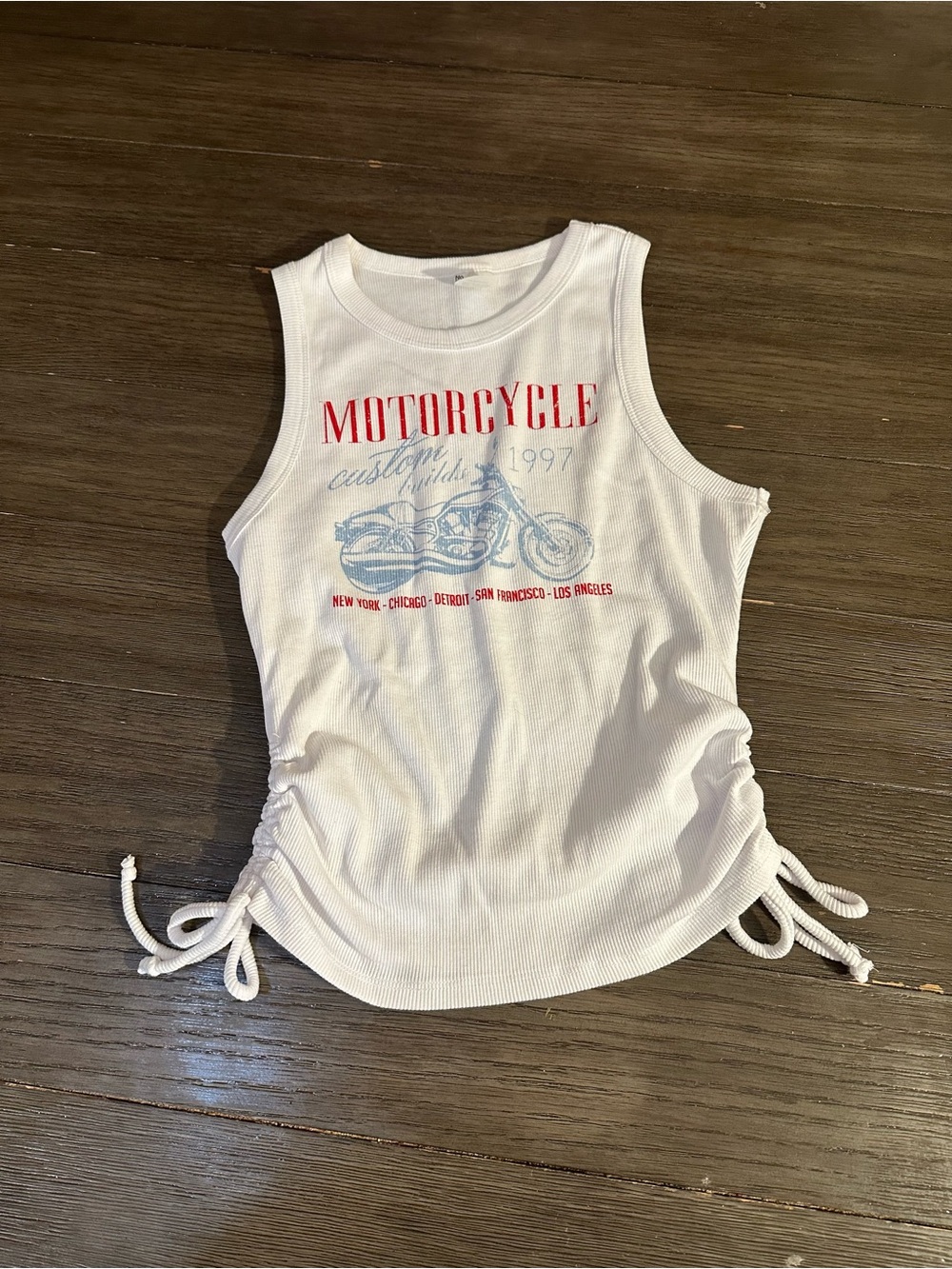 Women's XS 0-2 Motorcycle Graphic Ribbed Tank Top - White
